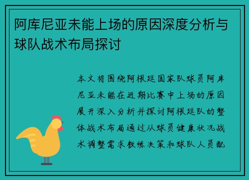 阿库尼亚未能上场的原因深度分析与球队战术布局探讨